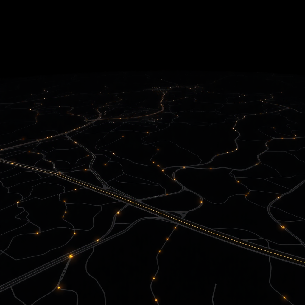 Minimalist dark mode map of Dubai, abstract road lines, subtle gold accents, cinematic lighting, high-end luxury aesthetic
